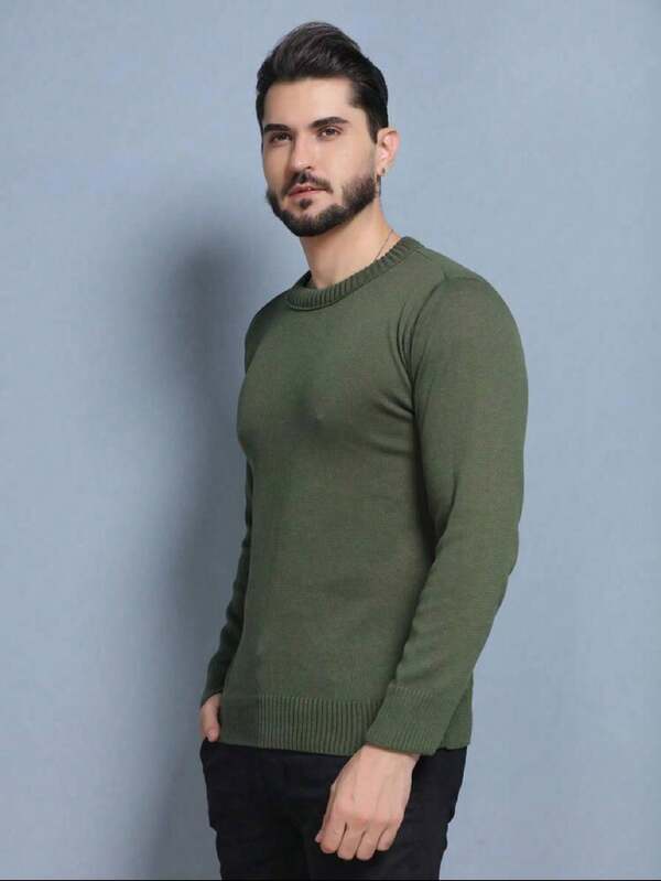 Suéter Tricot Gola Redonda Com Ribana Minimalista Regular Fit