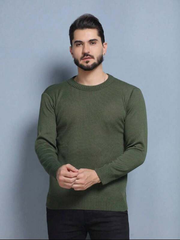 Suéter Tricot Gola Redonda Com Ribana Minimalista Regular Fit