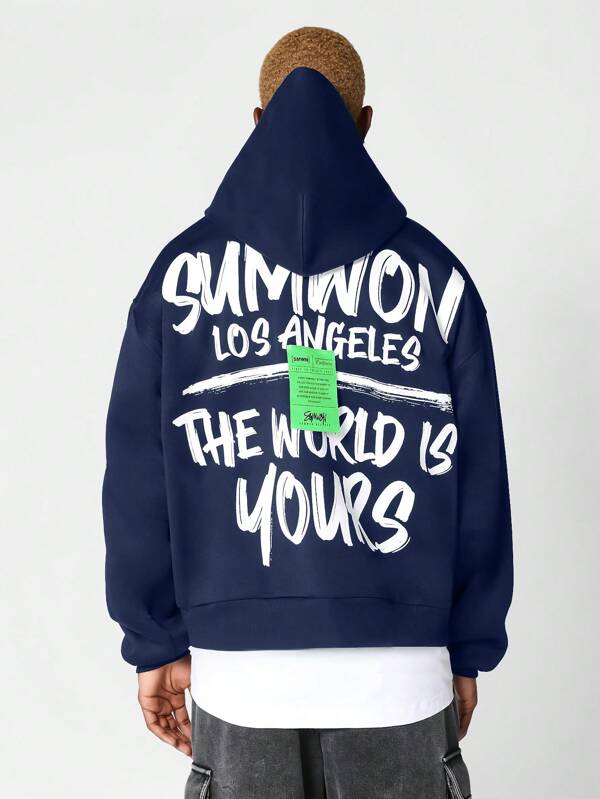 Moletom Com Capuz Lettering Gigante Nas Costas Estampa Urbana