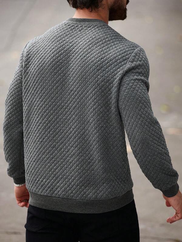Suéter Texturizado Gola Redonda Com Ribana Patch Casual