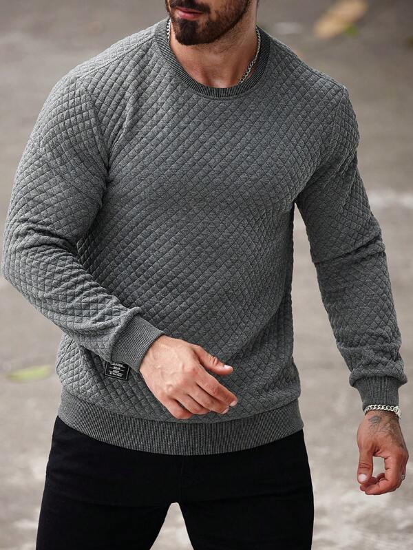 Suéter Texturizado Gola Redonda Com Ribana Patch Casual