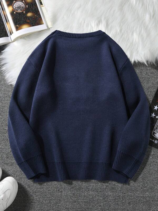 Suéter Gola Redonda Bordado Ursinho Com Ribana Casual Tricot