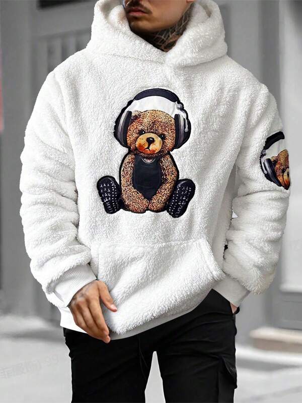 Moletom Com Capuz Felpudo Bolso Canguru Estampa Urso Frontal