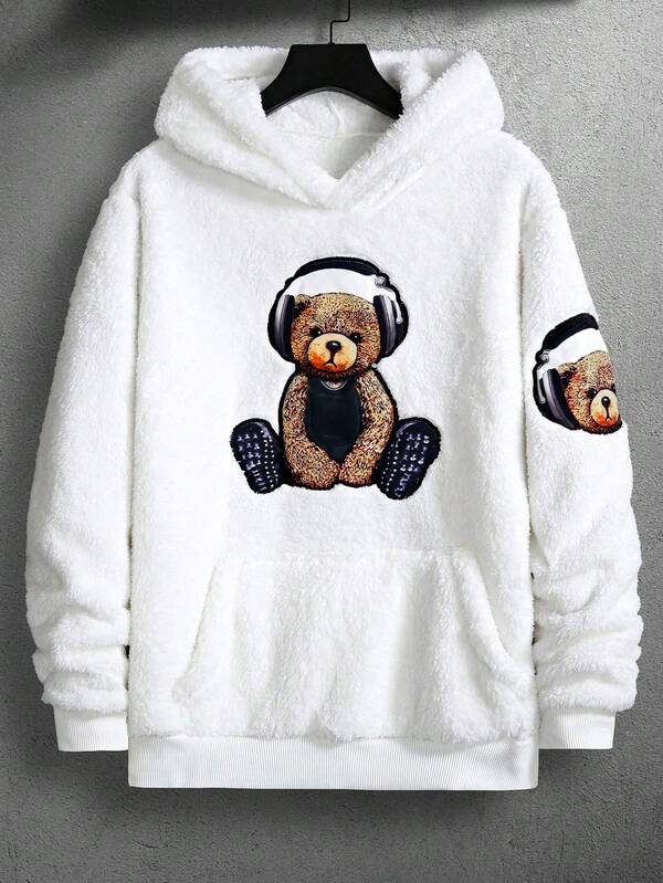 Moletom Com Capuz Felpudo Bolso Canguru Estampa Urso Frontal