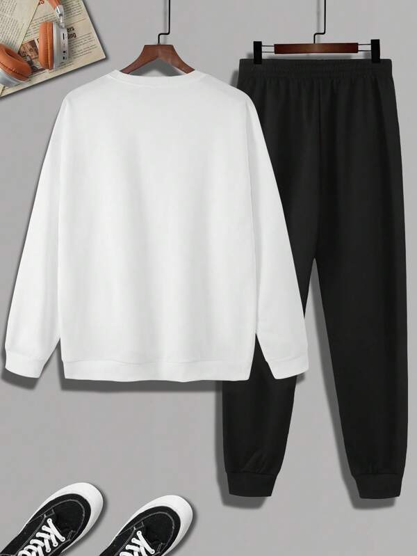 Conjunto De Moletom Gola Careca Com Cordão Bordado