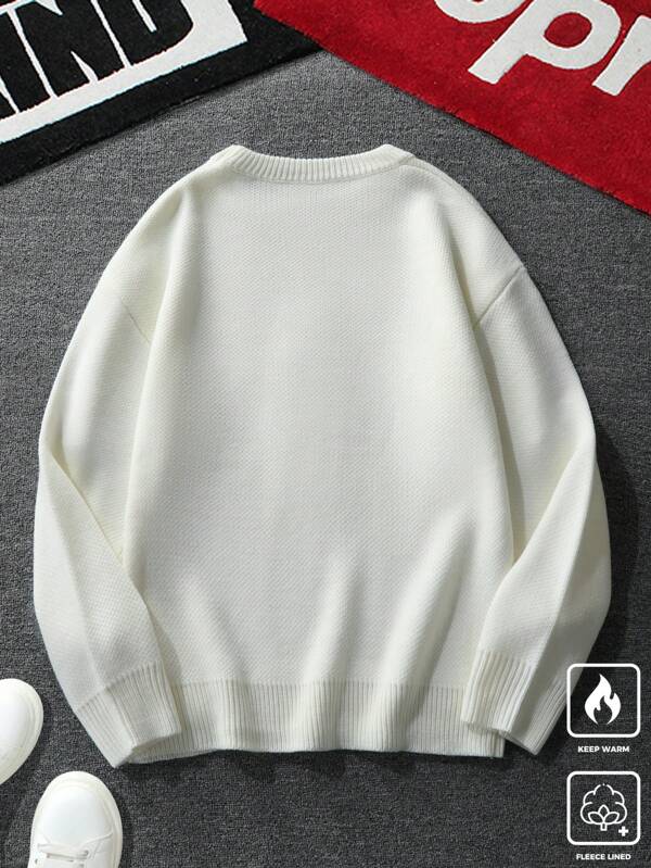 Suéter Gola Redonda Bordado Ursinho Com Ribana Casual Tricot