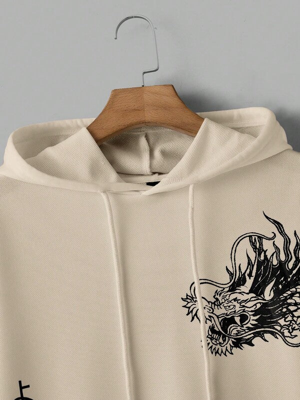 Moletom Com Capuz Estampa Dragão Lettering Vertical Ribana