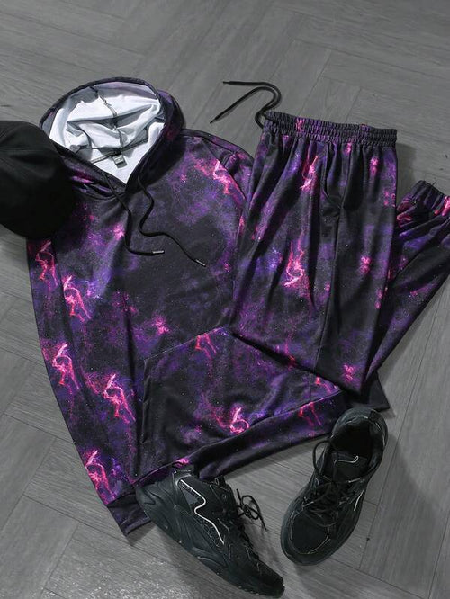 Conjunto Moletom Com Capuz Estampado e Calça Estampada