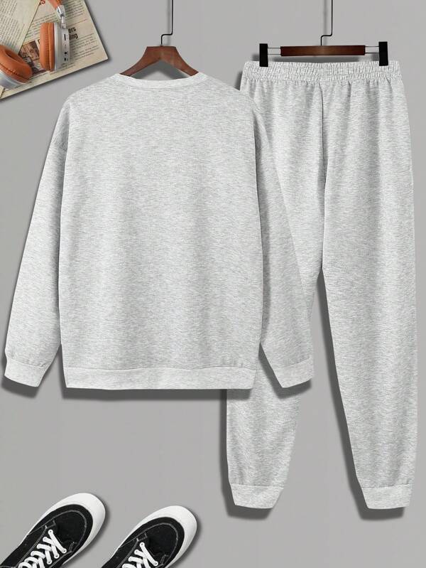 Conjunto De Moletom Gola Careca Com Cordão Bordado
