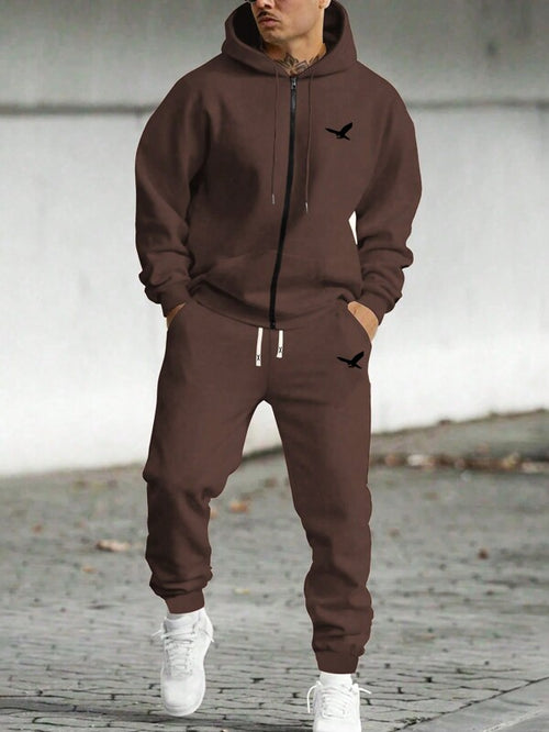 Conjunto Com Capuz Zíper Frontal Calça Jogger Com Cordão