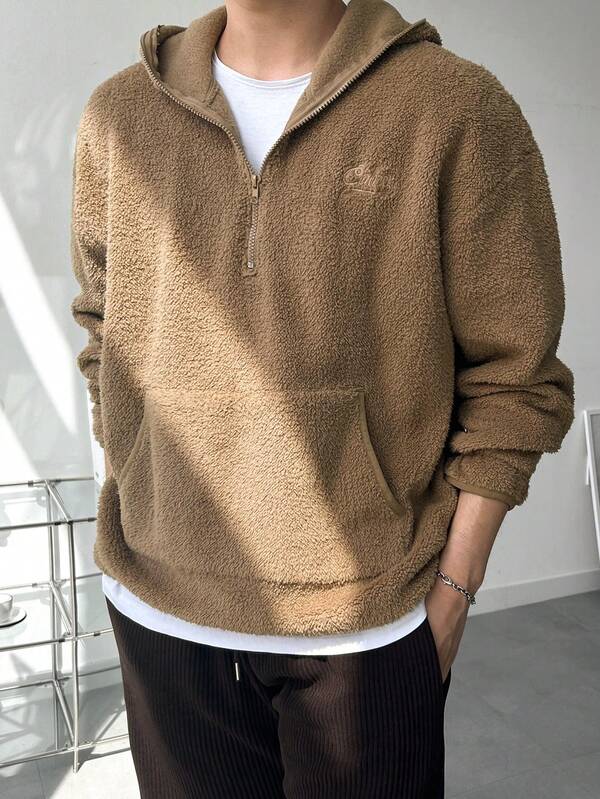 Moletom Meio Zíper Bolso Canguru Texturizado Ribana