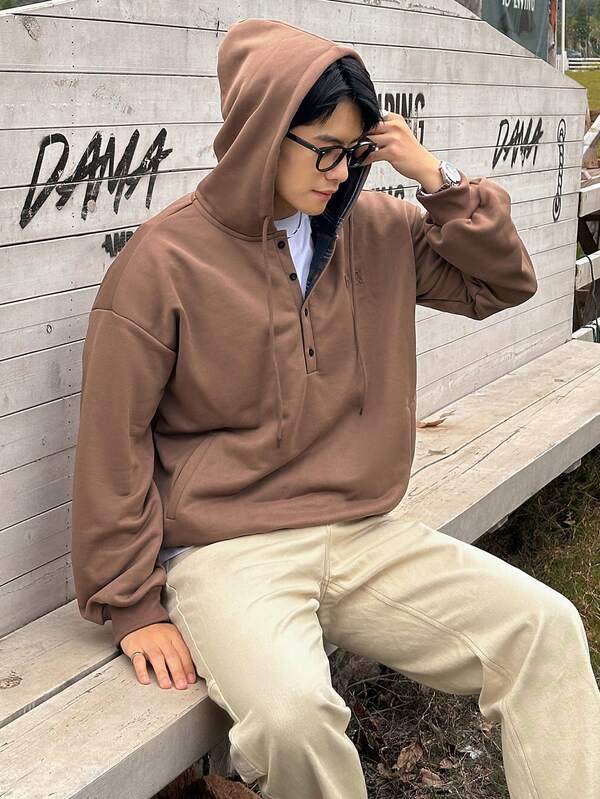 Moletom Com Capuz Com Botões Ribana Cordão Casual