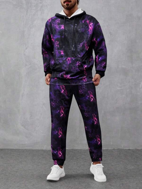 Conjunto Moletom Com Capuz Estampado e Calça Estampada