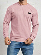 Suéter Gola Redonda Texturizado Com Patch Minimalista Regular