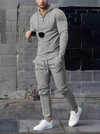 Conjunto Com Capuz Gola Botões Calça Jogger Com Cordão Texturizado