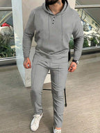 Conjunto Com Capuz Gola Botões Calça Jogger Com Cordão Texturizado