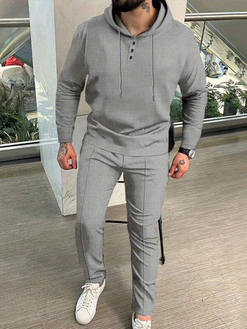 Conjunto Com Capuz Gola Botões Calça Jogger Com Cordão Texturizado
