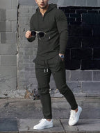 Conjunto Com Capuz Gola Botões Calça Jogger Com Cordão Texturizado