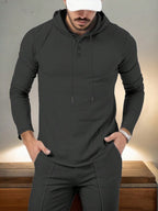 Conjunto Com Capuz Gola Botões Calça Jogger Com Cordão Texturizado