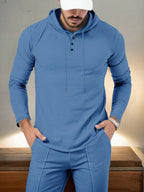 Conjunto Com Capuz Gola Botões Calça Jogger Com Cordão Texturizado
