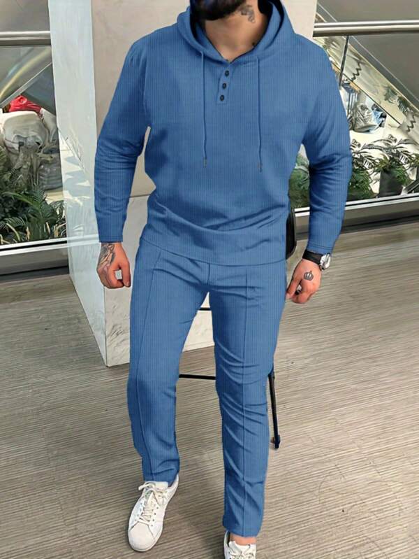 Conjunto Com Capuz Gola Botões Calça Jogger Com Cordão Texturizado