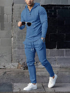 Conjunto Com Capuz Gola Botões Calça Jogger Com Cordão Texturizado