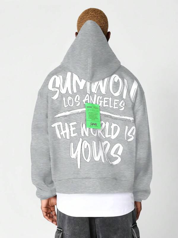 Moletom Com Capuz Lettering Gigante Nas Costas Estampa Urbana