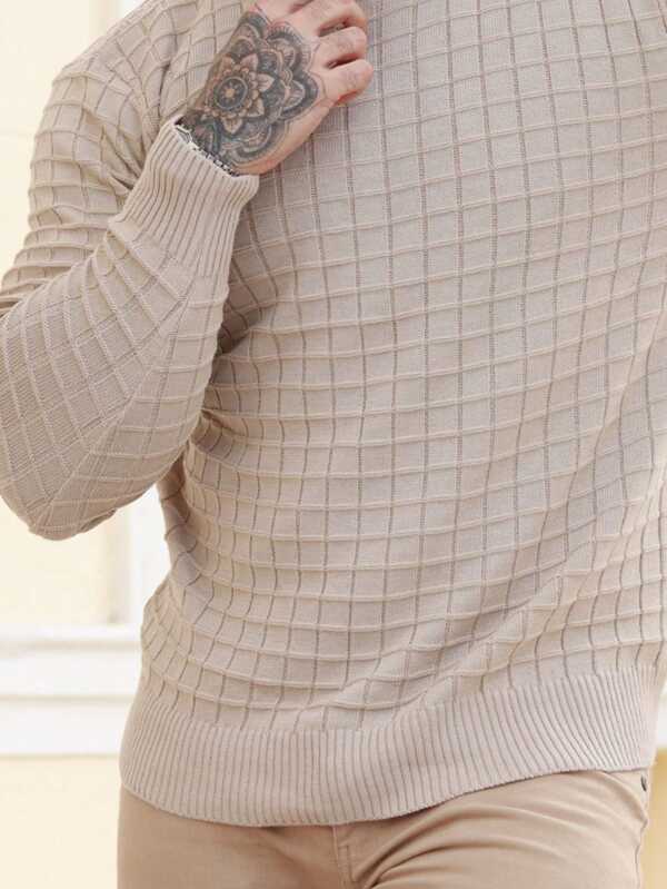 Suéter Tricot Canelado Gola Redonda Com Ribana Ajustado
