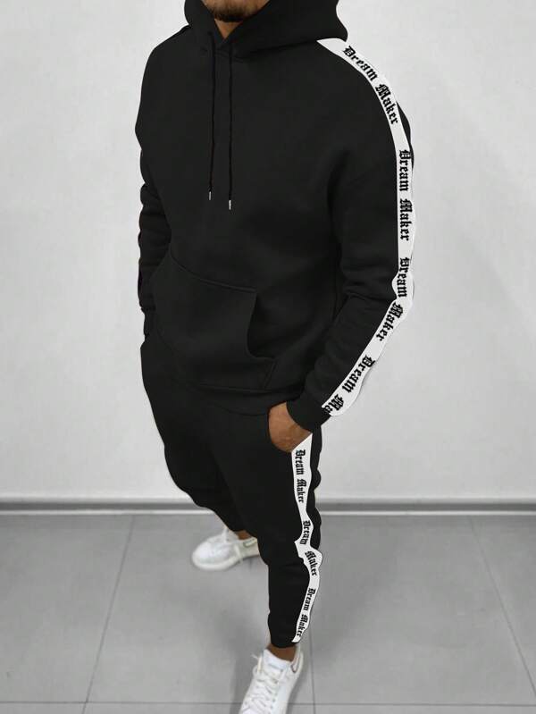 Conjunto Moletom Com Capuz Lettering e Calça Com Punho
