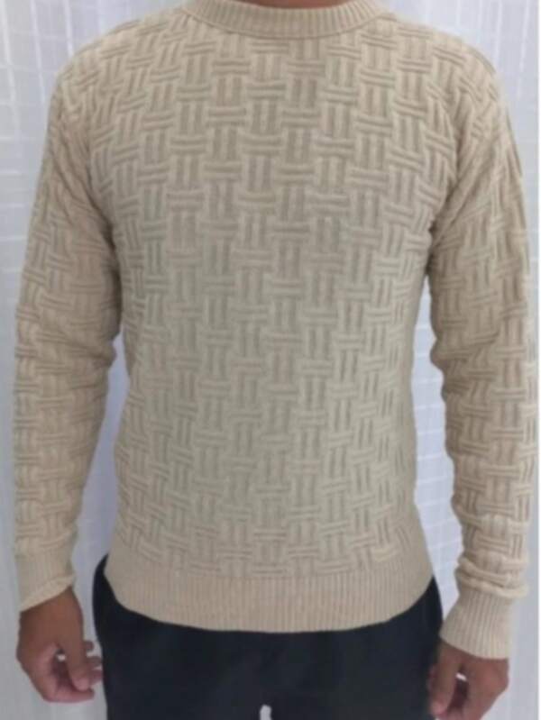 Suéter Tricot Texturizado Gola Redonda Com Ribana Geométrico
