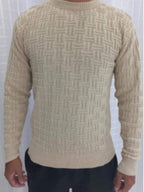 Suéter Tricot Texturizado Gola Redonda Com Ribana Geométrico