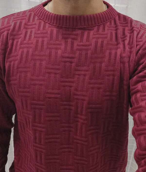 Suéter Tricot Texturizado Gola Redonda Com Ribana Geométrico