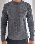 Suéter Tricot Texturizado Gola Redonda Com Ribana Geométrico