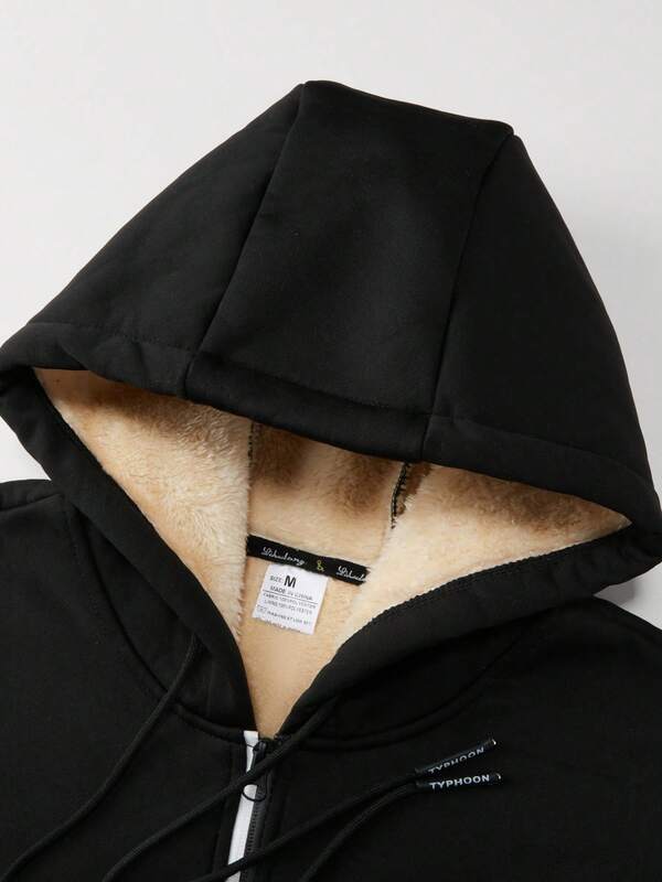 Moletom Com Capuz Com Zíper Peluciado Com Cordão Casual