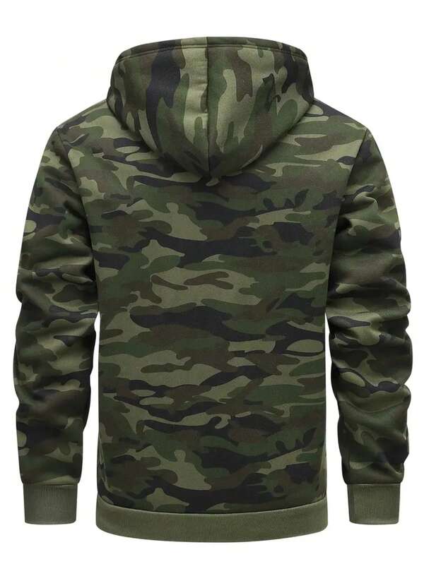 Moletom Com Capuz Bolso Canguru Estampa Camuflada Cordão