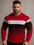 Suéter Tricot Listrado Gola Redonda Com Ribana Texturizado