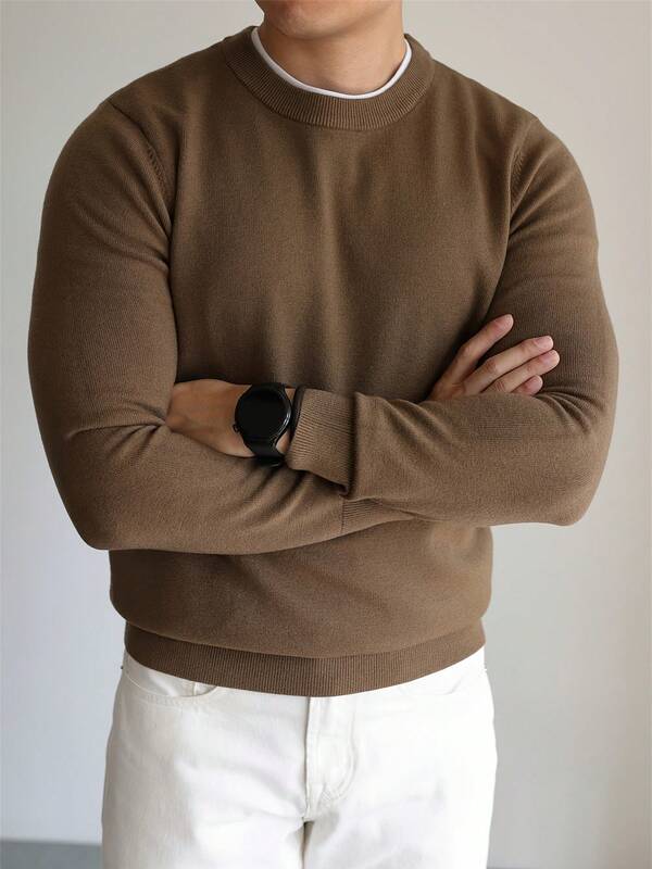 Suéter Tricot Texturizado Gola Redonda Com Ribana Slim Fit