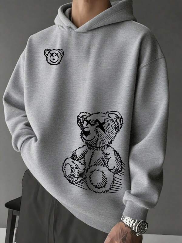 Moletom Com Capuz Estampa Urso Frontal Casual