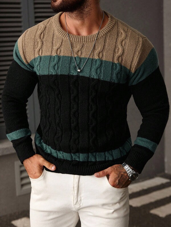 Suéter Tricot Trançado Gola Redonda Com Ribana Casual