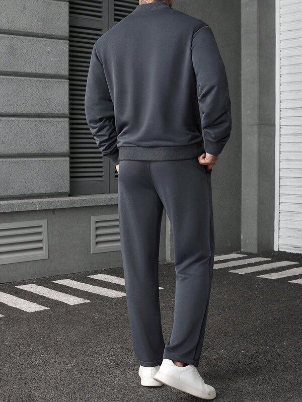 Conjunto Moletom Com Zíper e Ribana e Calça Com Cordão
