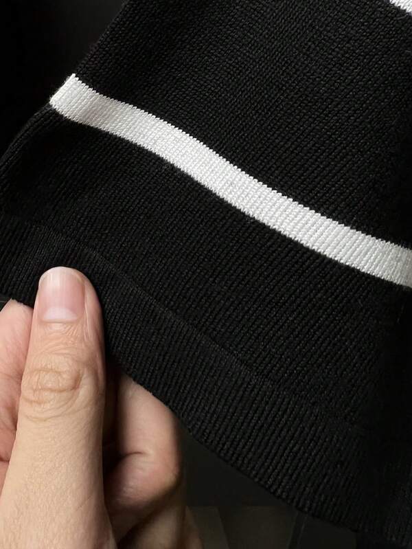 Suéter Tricot Listrado Gola Redonda Com Ribana Estilo Casual