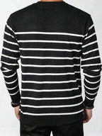 Suéter Tricot Listrado Gola Redonda Com Ribana Estilo Casual