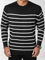 Suéter Tricot Listrado Gola Redonda Com Ribana Estilo Casual
