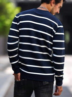 Suéter Tricot Listrado Gola Redonda Com Ribana Casual