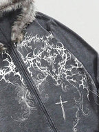 Moletom Com Capuz Com Zíper Gola Em Pelo Estampa Abstrata Ribana