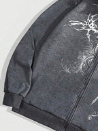 Moletom Com Capuz Com Zíper Gola Em Pelo Estampa Abstrata Ribana