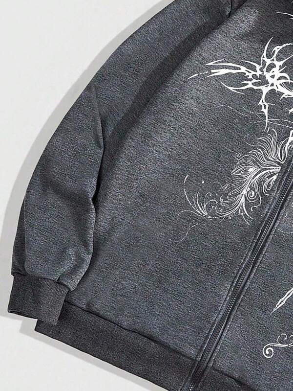 Moletom Com Capuz Com Zíper Gola Em Pelo Estampa Abstrata Ribana