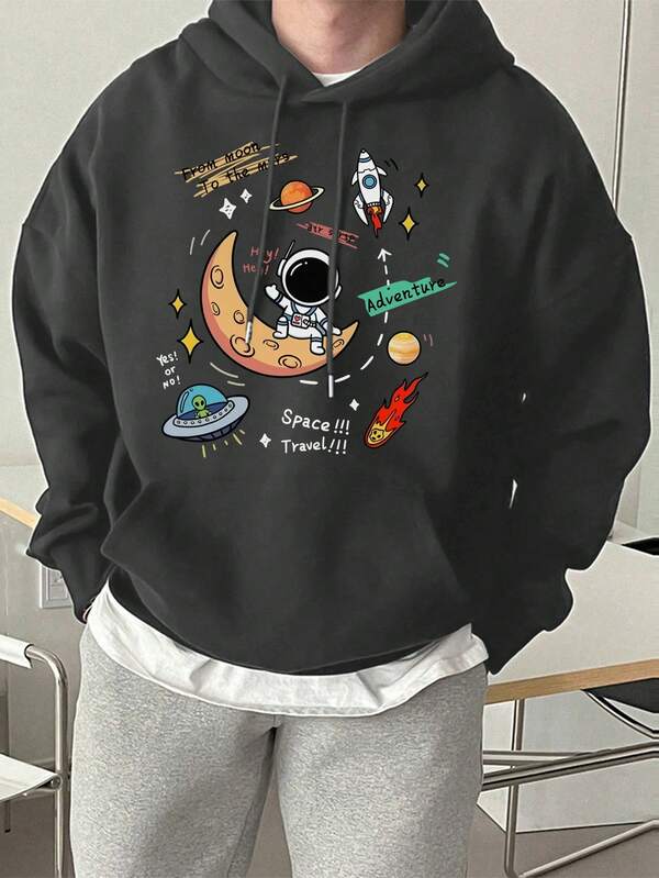 Moletom Com Capuz Bolso Canguru Estampa Espacial Frontal