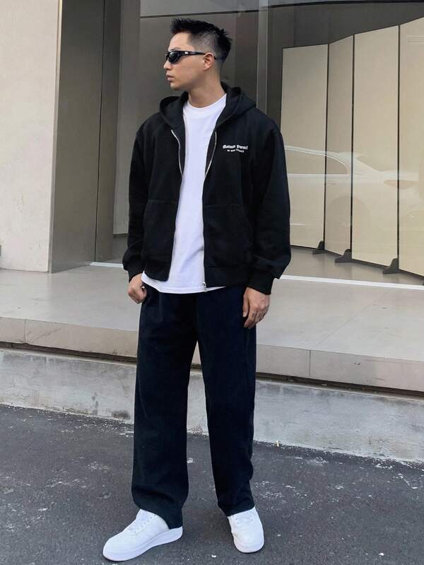 Moletom Com Capuz Com Zíper Bolso Canguru Ribana Casual