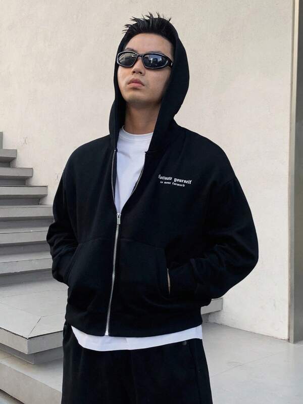 Moletom Com Capuz Com Zíper Bolso Canguru Ribana Casual